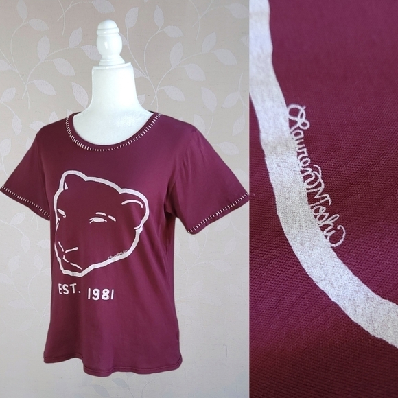 Lauren Moshi Red Lioness Graphic Tee White Stitching Designer Streetwear Small - Picture 1 of 16